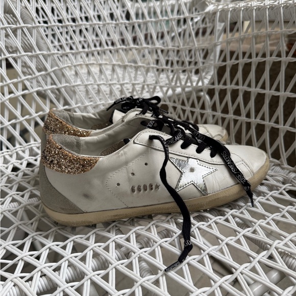 Women's white leather Super-Star with glittery heel tab Size 40 - Picture 7 of 12